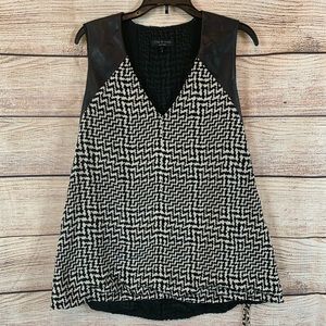 Rag and Bone Black Houndstooth Silk V Neck Tank